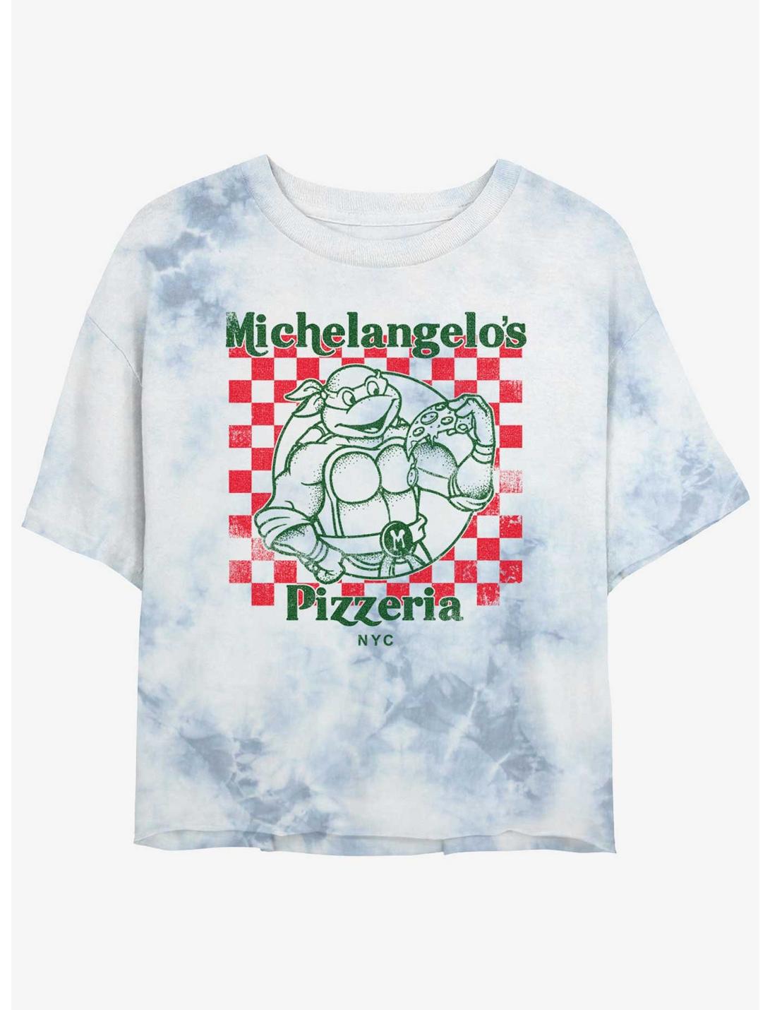 Teenage Mutant Ninja Turtles Mikey's Pizza Womens Tie-Dye Crop T-Shirt, WHITEBLUE, hi-res