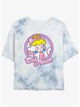 Mario Cat Princess Peach Womens Tie-Dye Crop T-Shirt, WHITEBLUE, hi-res