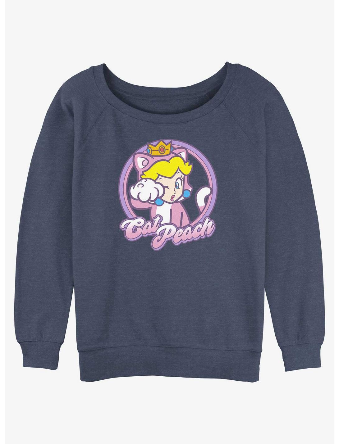 Mario Cat Princess Peach Womens Slouchy Sweatshirt, BLUEHTR, hi-res