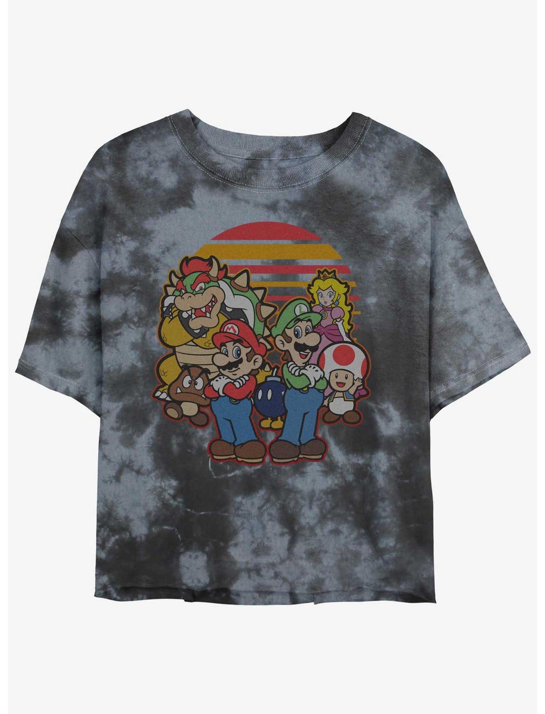 Nintendo Mario And Friends Womens Tie-Dye Crop T-Shirt, BLKCHAR, hi-res