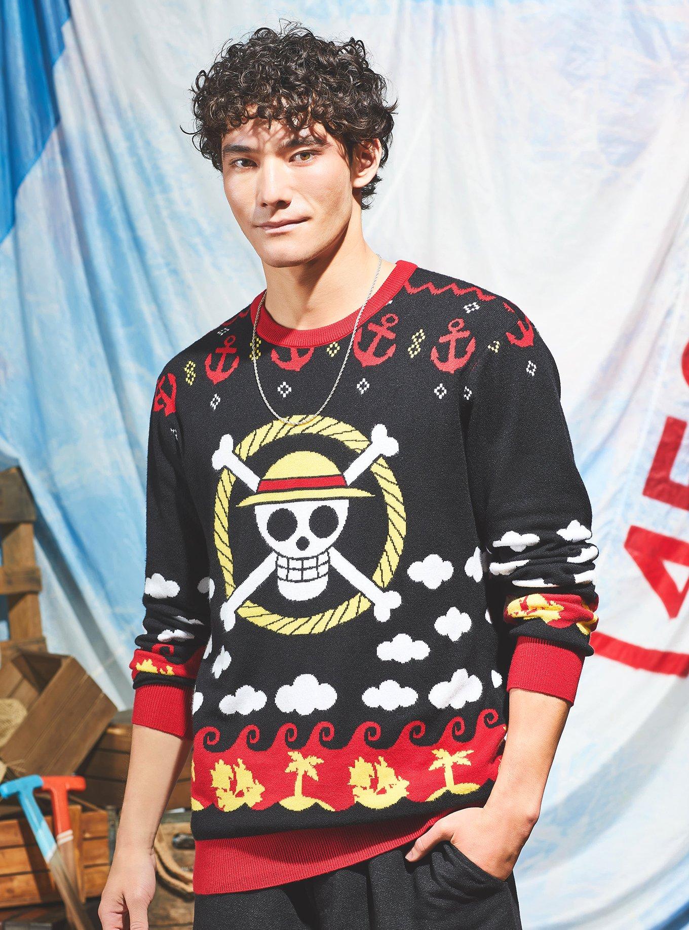 One Piece Straw Hat Jolly Roger Patterned Sweater - BoxLunch Exclusive, , hi-res