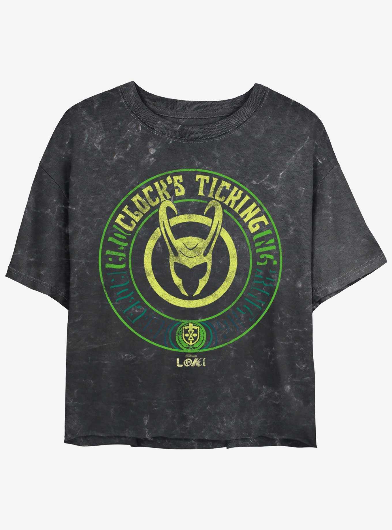 Marvel Loki Clock's Ticking Girls Mineral Wash Crop T-Shirt, , hi-res