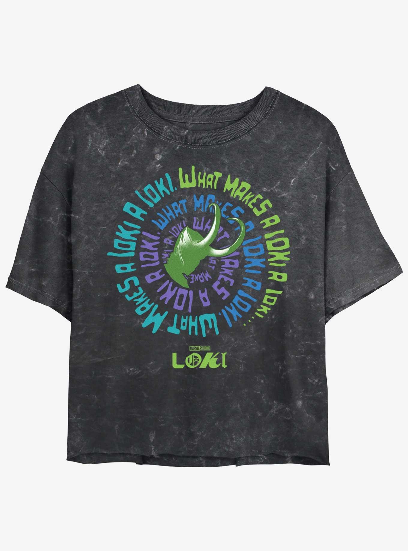 Marvel Loki What Makes A Loki Girls Mineral Wash Crop T-Shirt, BLACK, hi-res