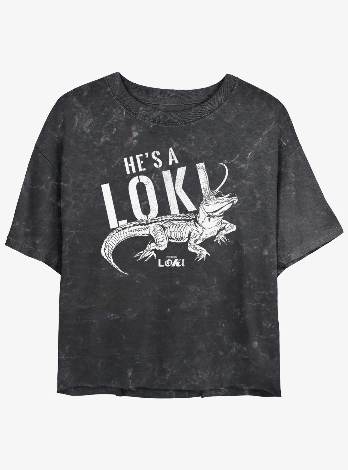 Marvel Loki Alligator Loki He's A Loki Girls Mineral Wash Crop T-Shirt, BLACK, hi-res