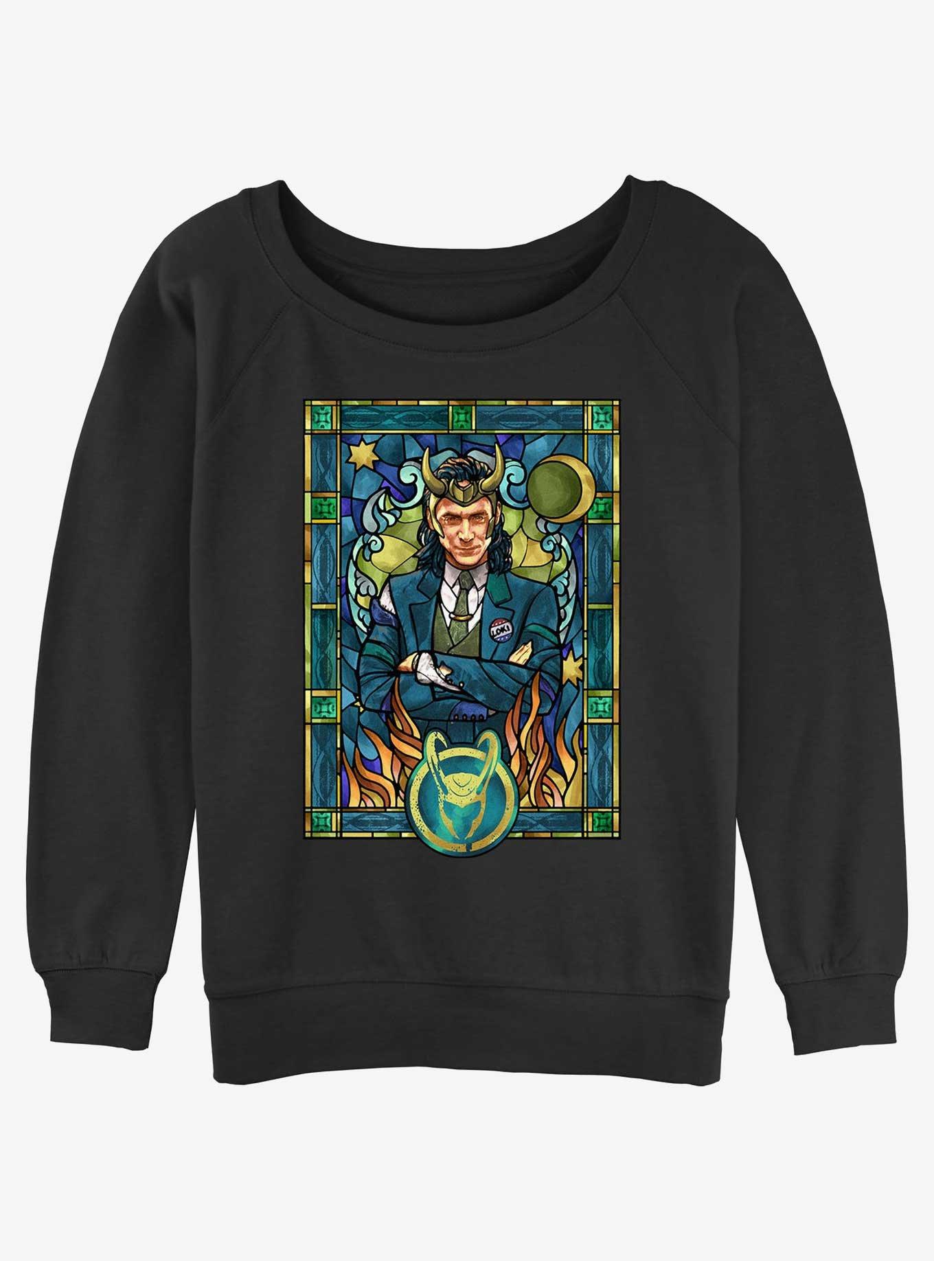 Marvel Loki President Loki Glass Portrait Girls Slouchy Sweatshirt, BLACK, hi-res