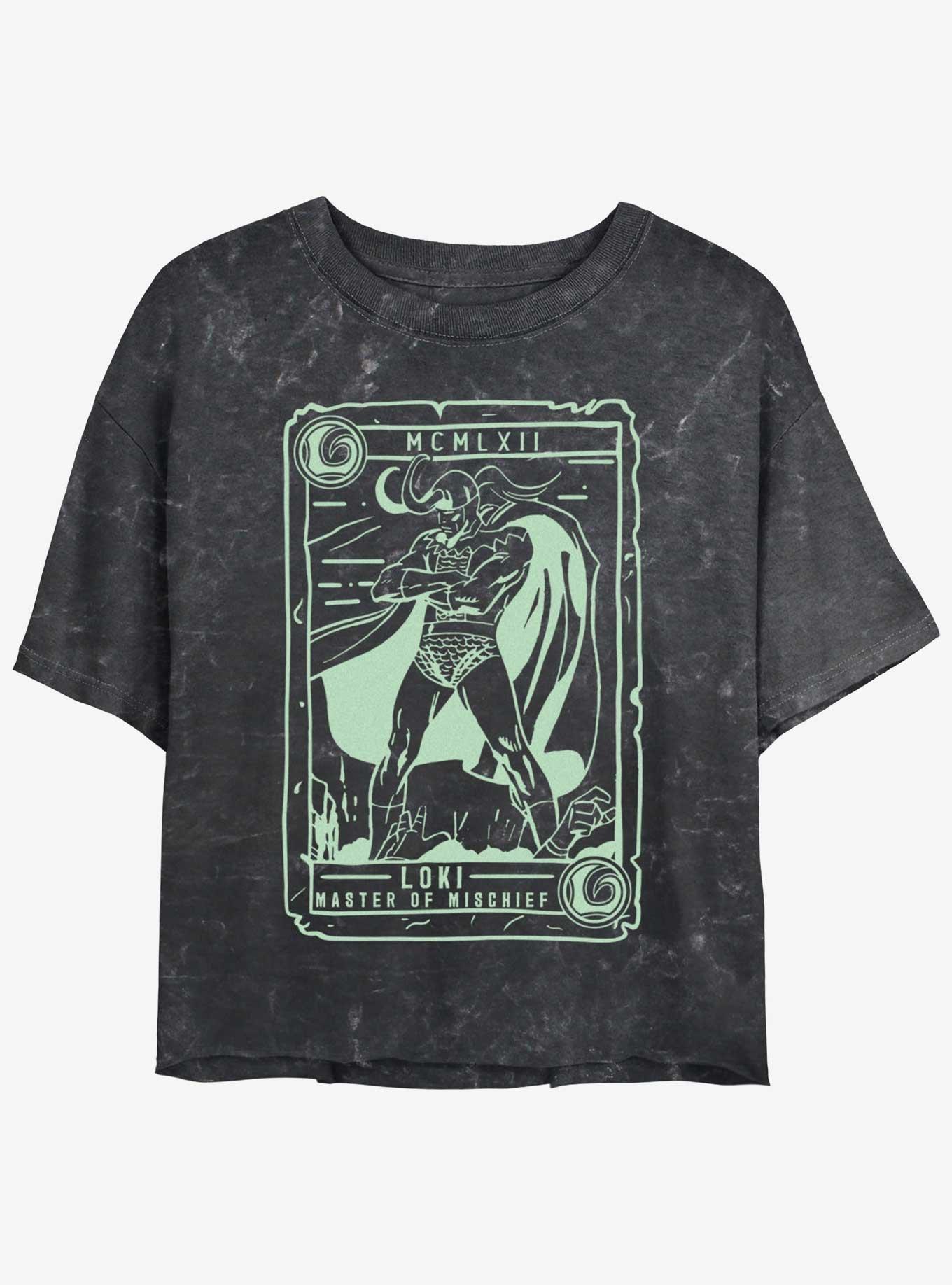 Marvel Loki Collector Card Girls Mineral Wash Crop T-Shirt