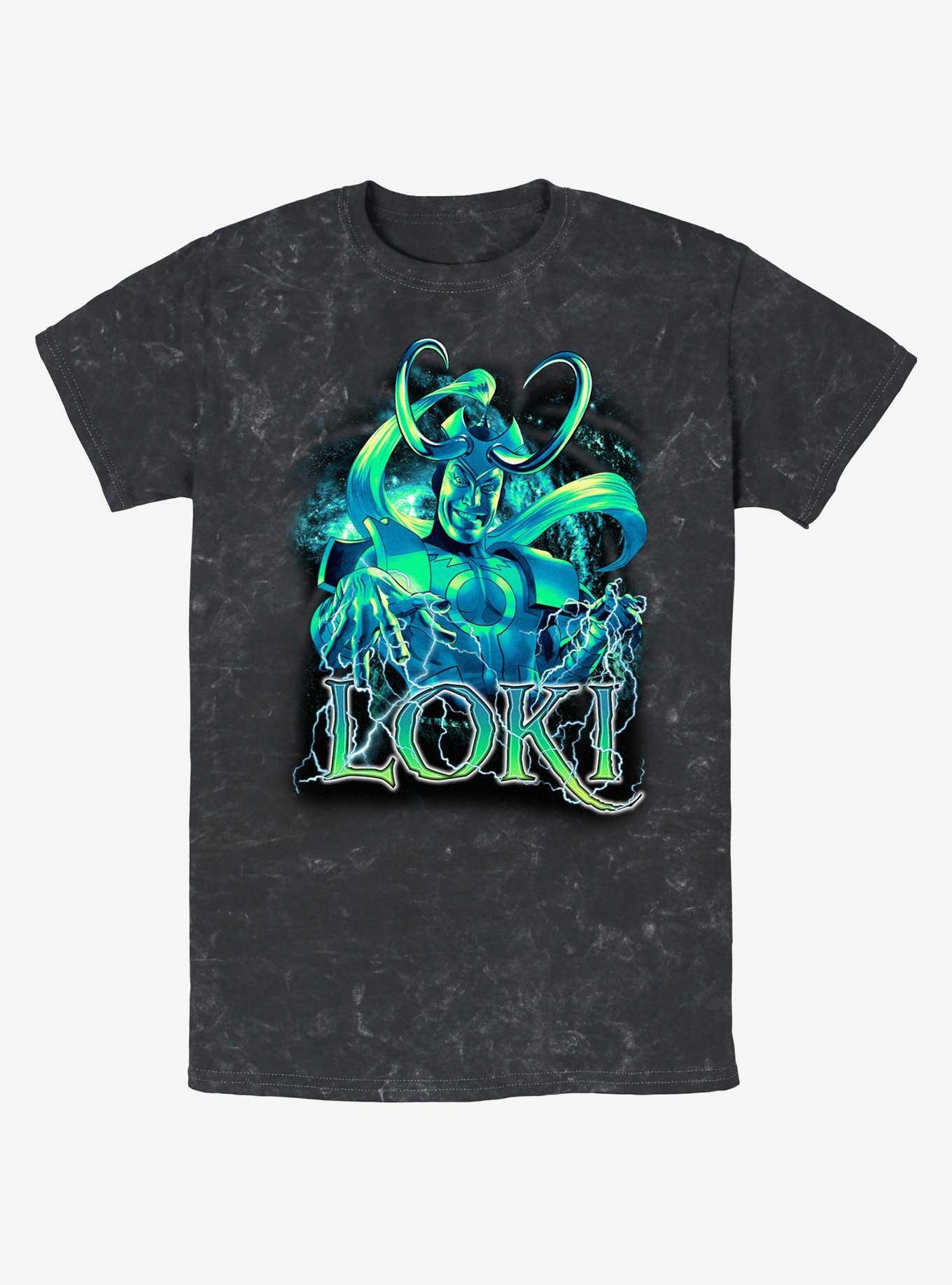 Marvel Loki Lightning Mineral Wash T-Shirt, BLACK, hi-res