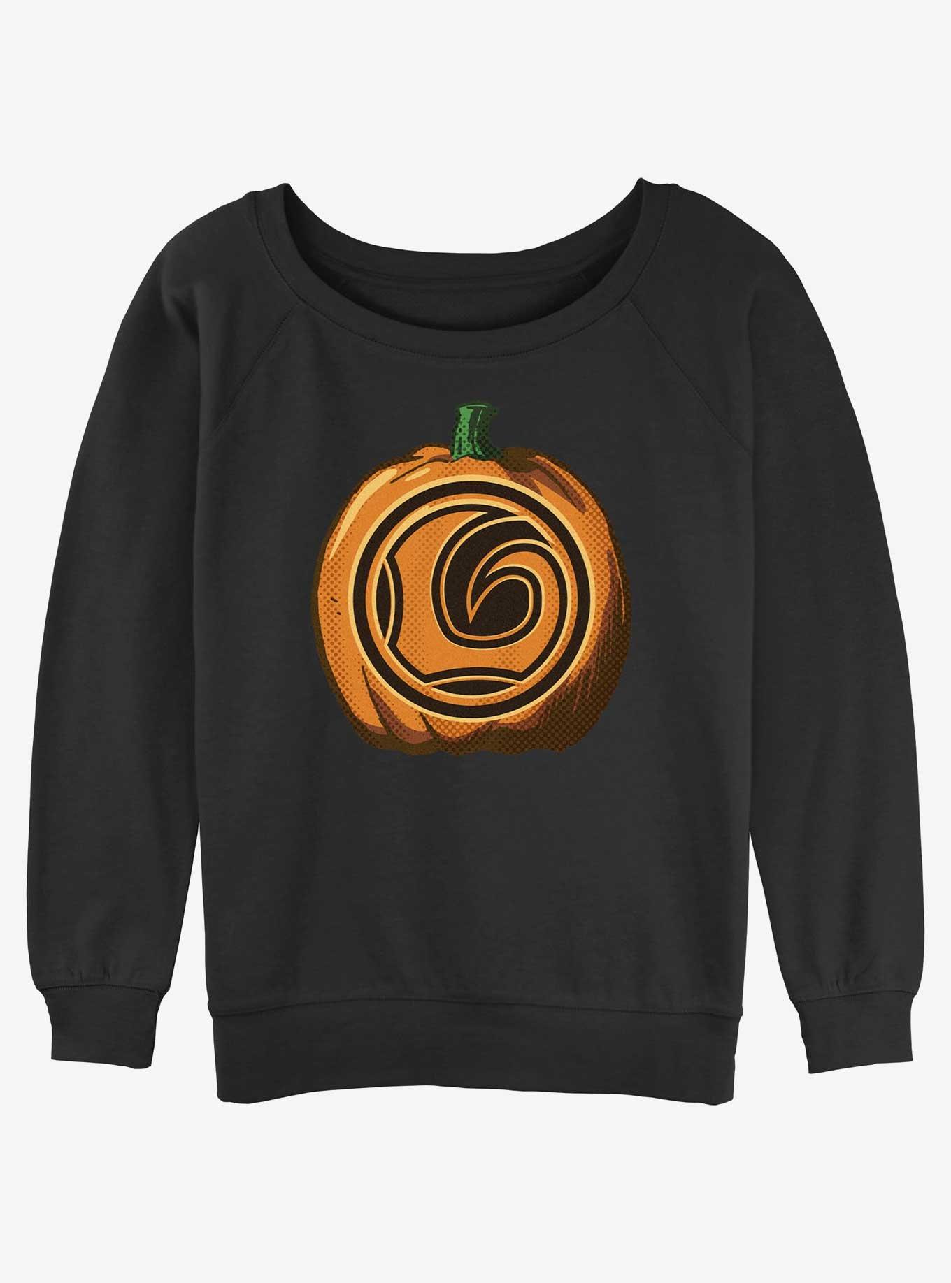 Marvel Loki Jack-O-Lantern Pumpkin Womens Slouchy Sweatshirt, BLACK, hi-res