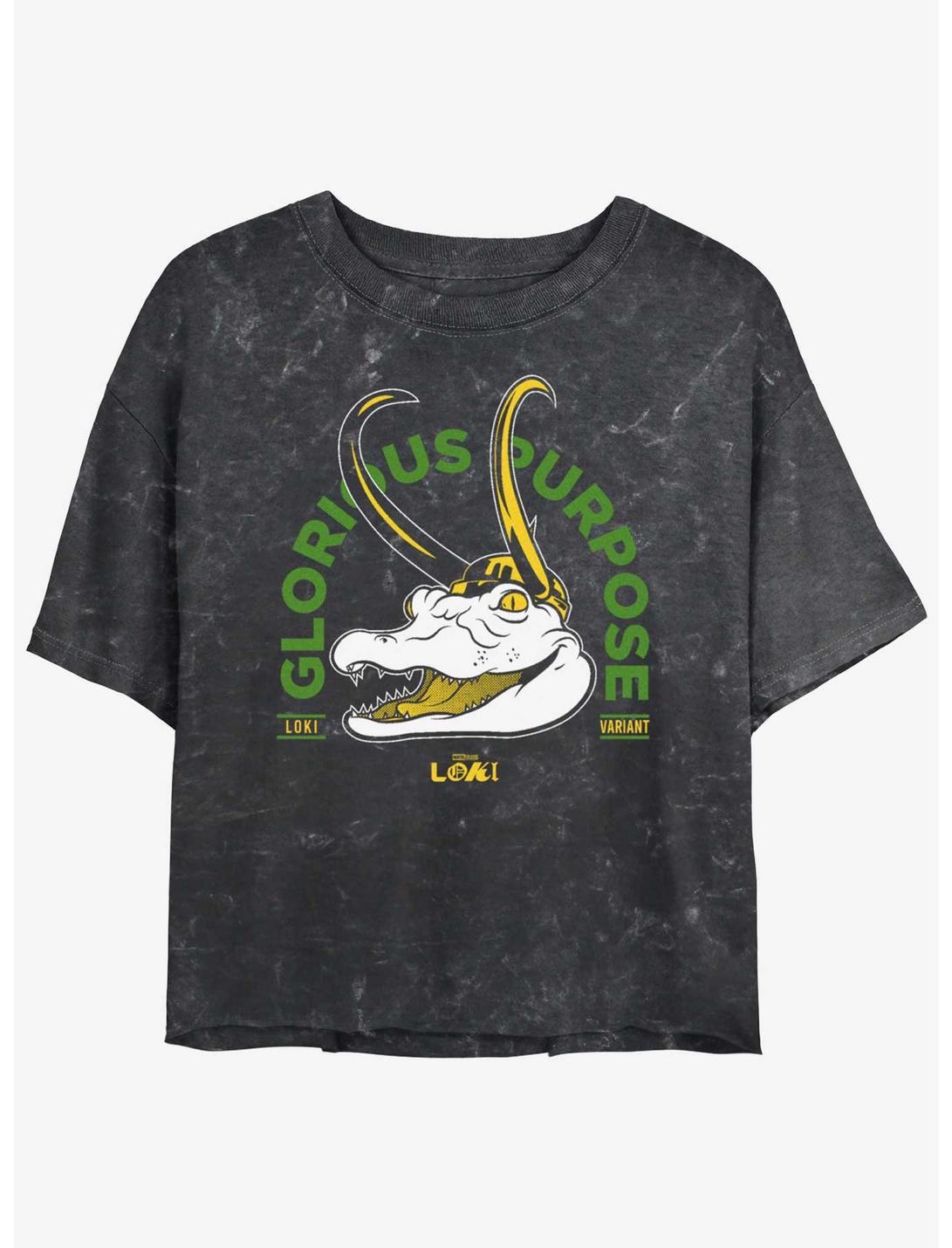 Marvel Loki Alligator Loki Glorious Purpose Womens Mineral Wash Crop T-Shirt, BLACK, hi-res