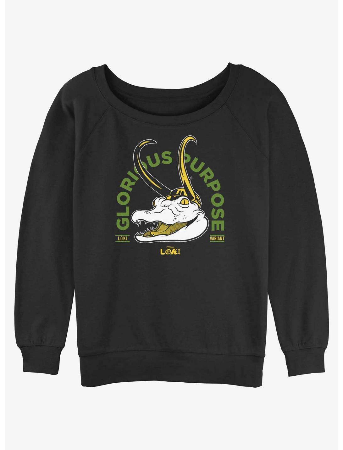 Marvel Loki Alligator Loki Glorious Purpose Womens Slouchy Sweatshirt, BLACK, hi-res