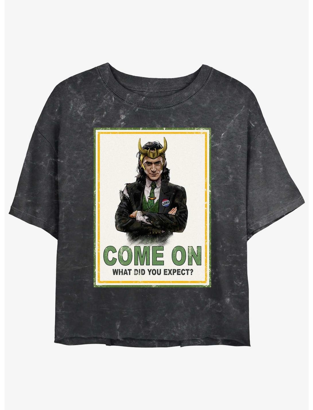 Marvel Loki President Loki Poster Womens Mineral Wash Crop T-Shirt, BLACK, hi-res