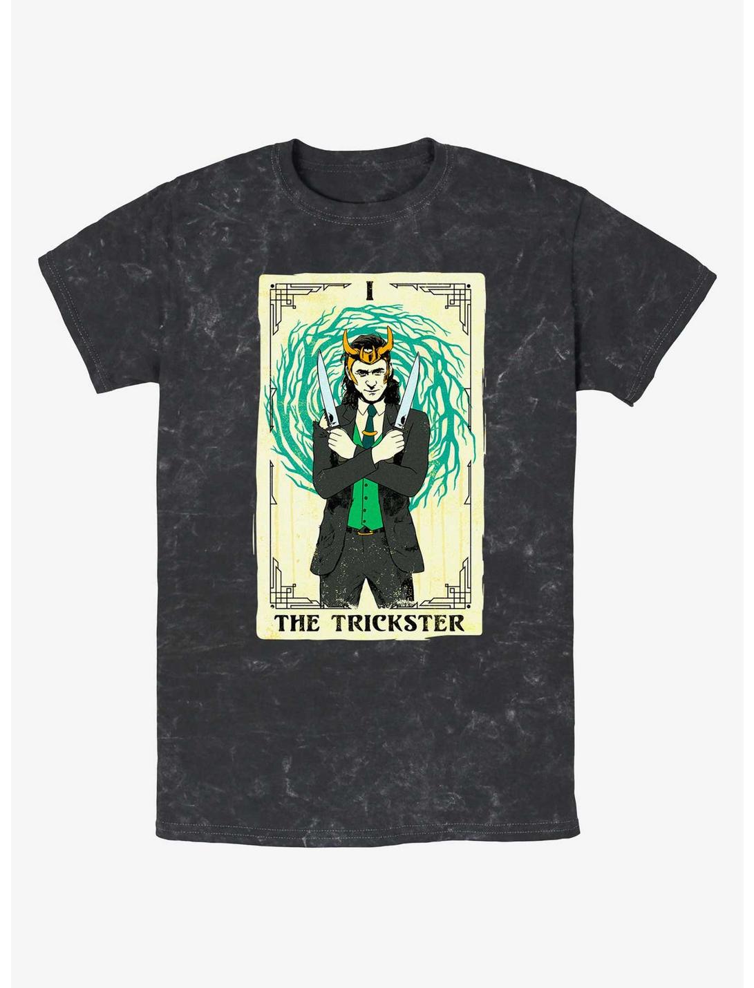 Marvel Loki Trickster Tarot Mineral Wash T-Shirt, BLACK, hi-res