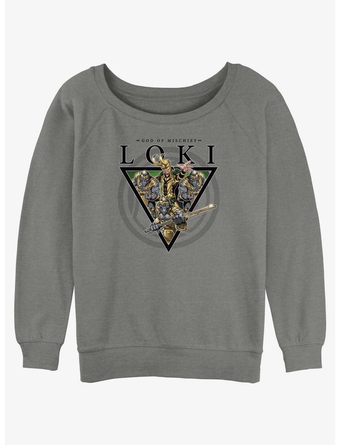 Marvel Loki God Of Mischief Womens Slouchy Sweatshirt, GRAY HTR, hi-res