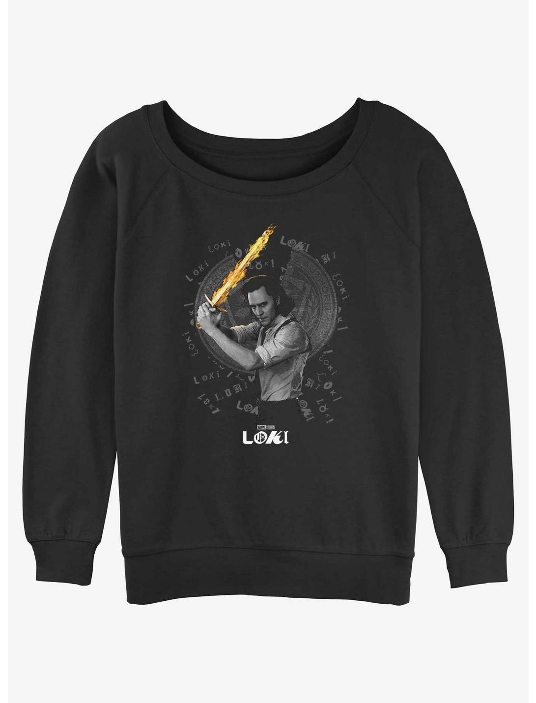 Marvel Loki Laevateinn Flaming Sword Womens Slouchy Sweatshirt, BLACK, hi-res