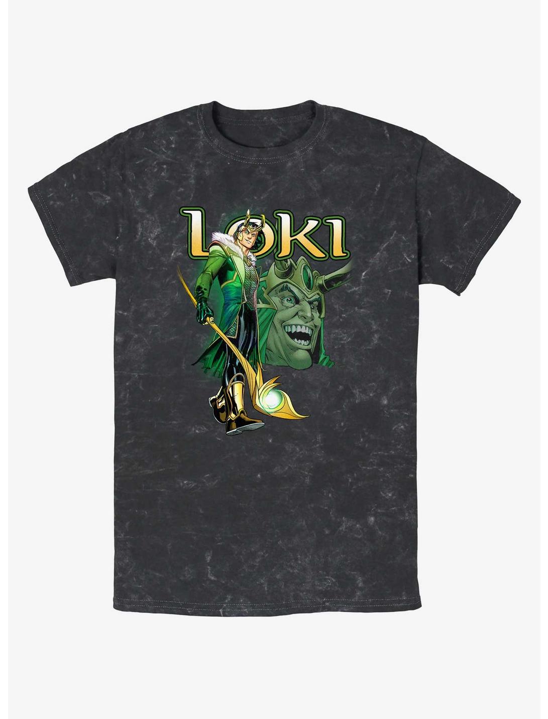 Marvel Loki Mischievous Grin Mineral Wash T-Shirt, BLACK, hi-res
