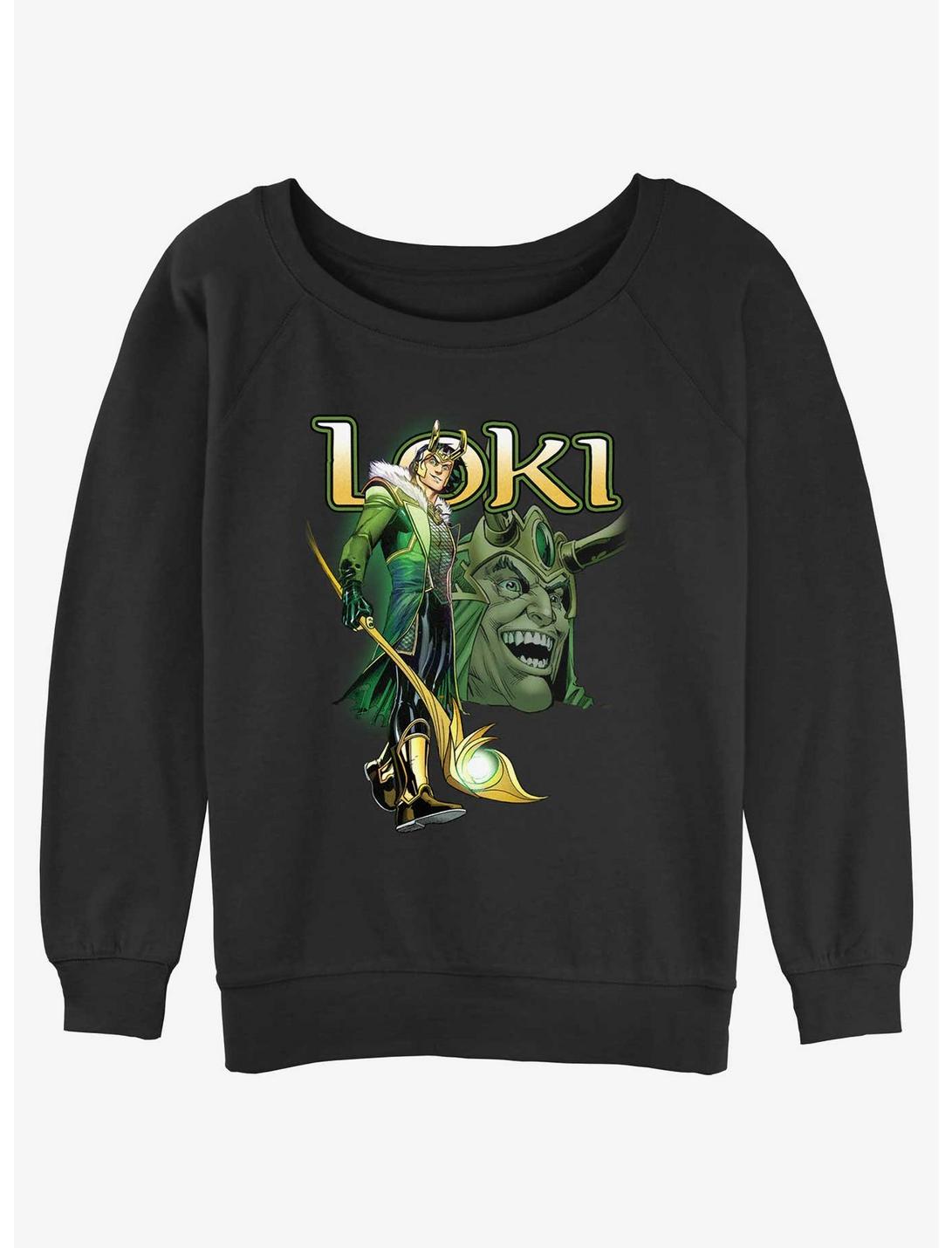 Marvel Loki Mischievous Grin Womens Slouchy Sweatshirt, BLACK, hi-res