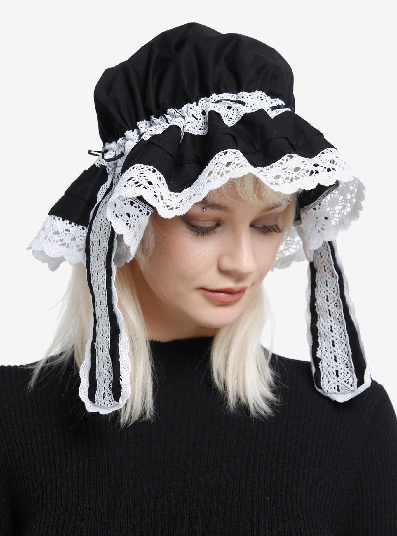 Black & White Bunny Ear Lace Bonnet, , hi-res