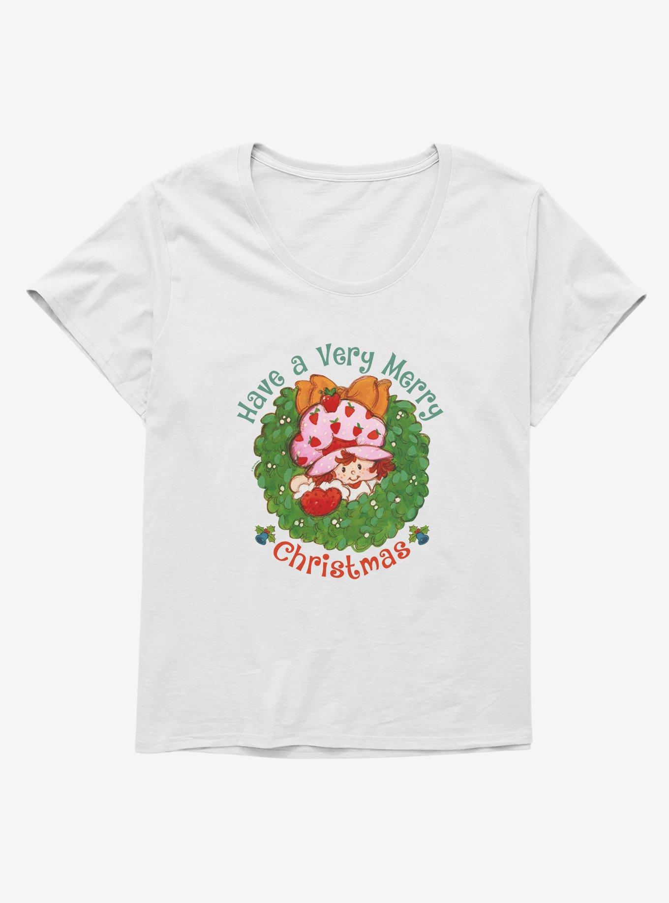 Strawberry Shortcake Merry Christmas Wreath Womens T-Shirt Plus Size, WHITE, hi-res