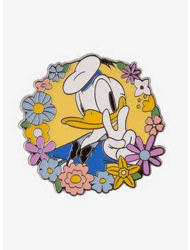 Disney Donald Duck Flower Peace Sign Enamel Pin — BoxLunch Exclusive, , hi-res