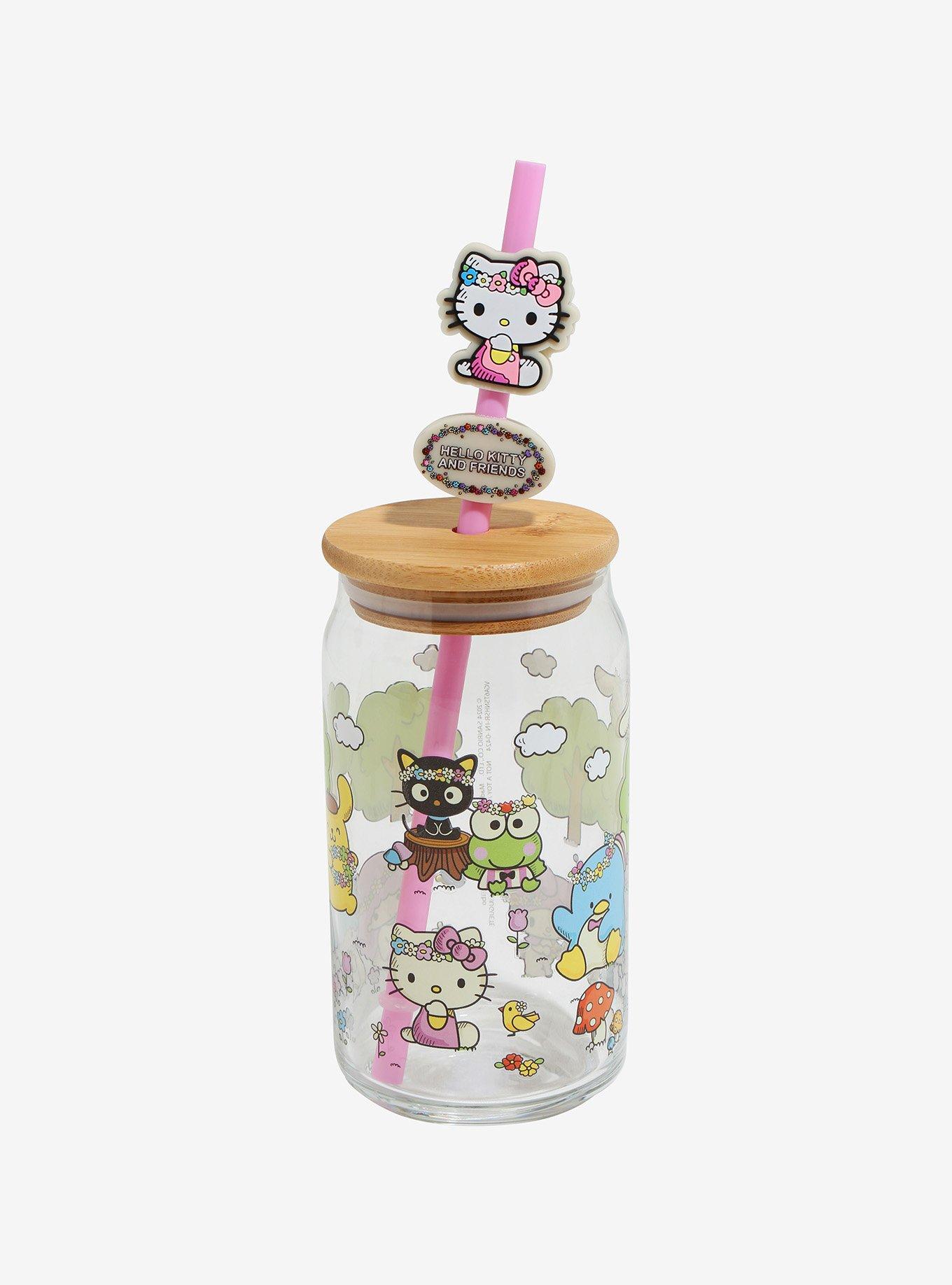 Hello Kitty And Friends Flower Crowns Lidded Glass Tumbler, , hi-res