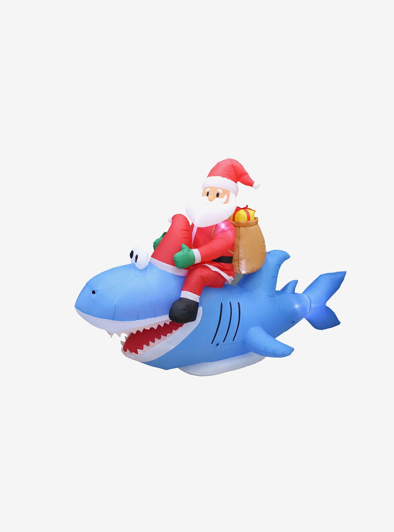 Santa Riding Shark Inflatable Decor, , hi-res