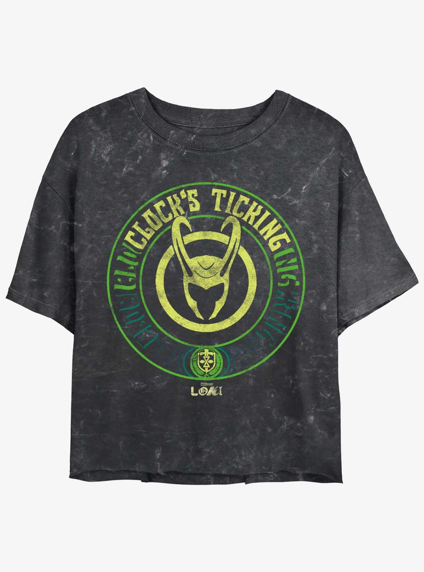 Marvel Loki Clock's Ticking Womens Mineral Wash Crop T-Shirt, , hi-res