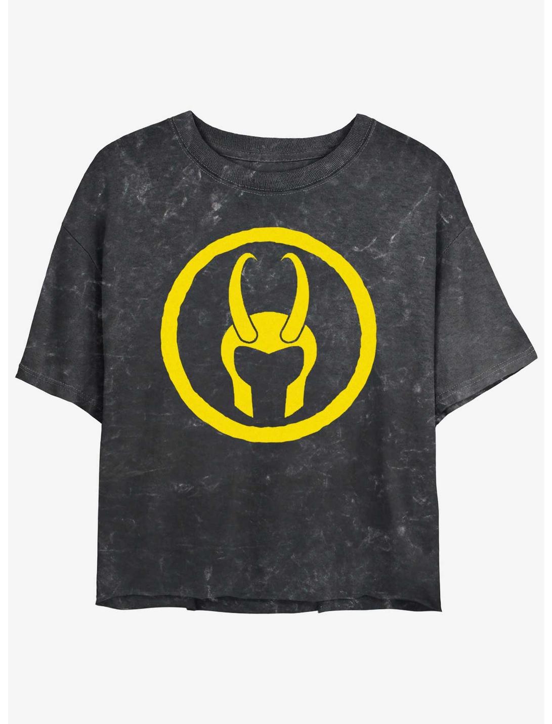 Marvel Loki Helmet Womens Mineral Wash Crop T-Shirt, BLACK, hi-res