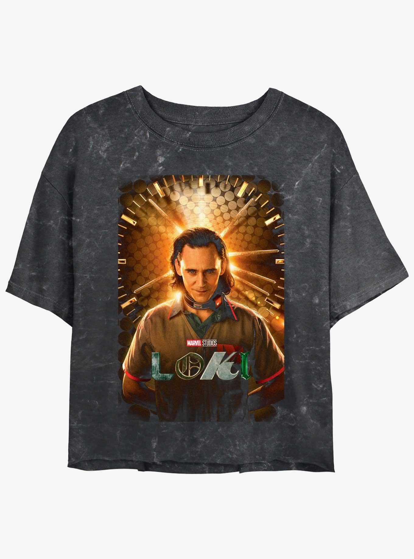 Marvel Loki Arc Poster Womens Mineral Wash Crop T-Shirt, BLACK, hi-res