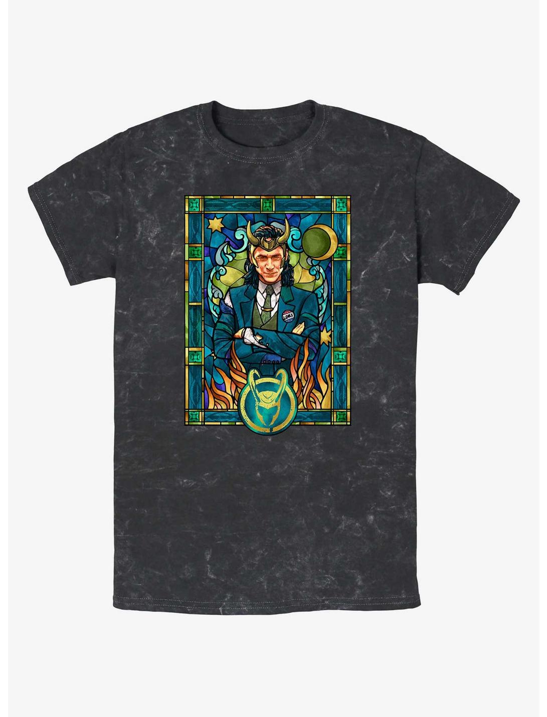 Marvel Loki President Loki Glass Portrait Mineral Wash T-Shirt, BLACK, hi-res