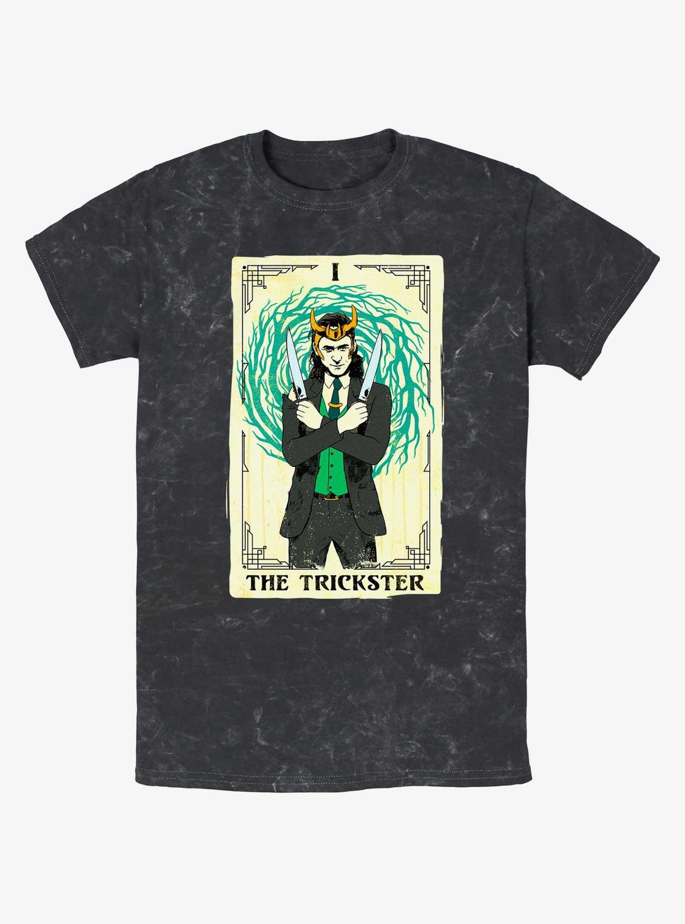 Marvel Loki Trickster Tarot Mineral Wash T-Shirt, BLACK, hi-res