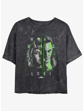 Marvel Loki Sylvie and Loki Split Portrait Womens Mineral Wash Crop T-Shirt, , hi-res
