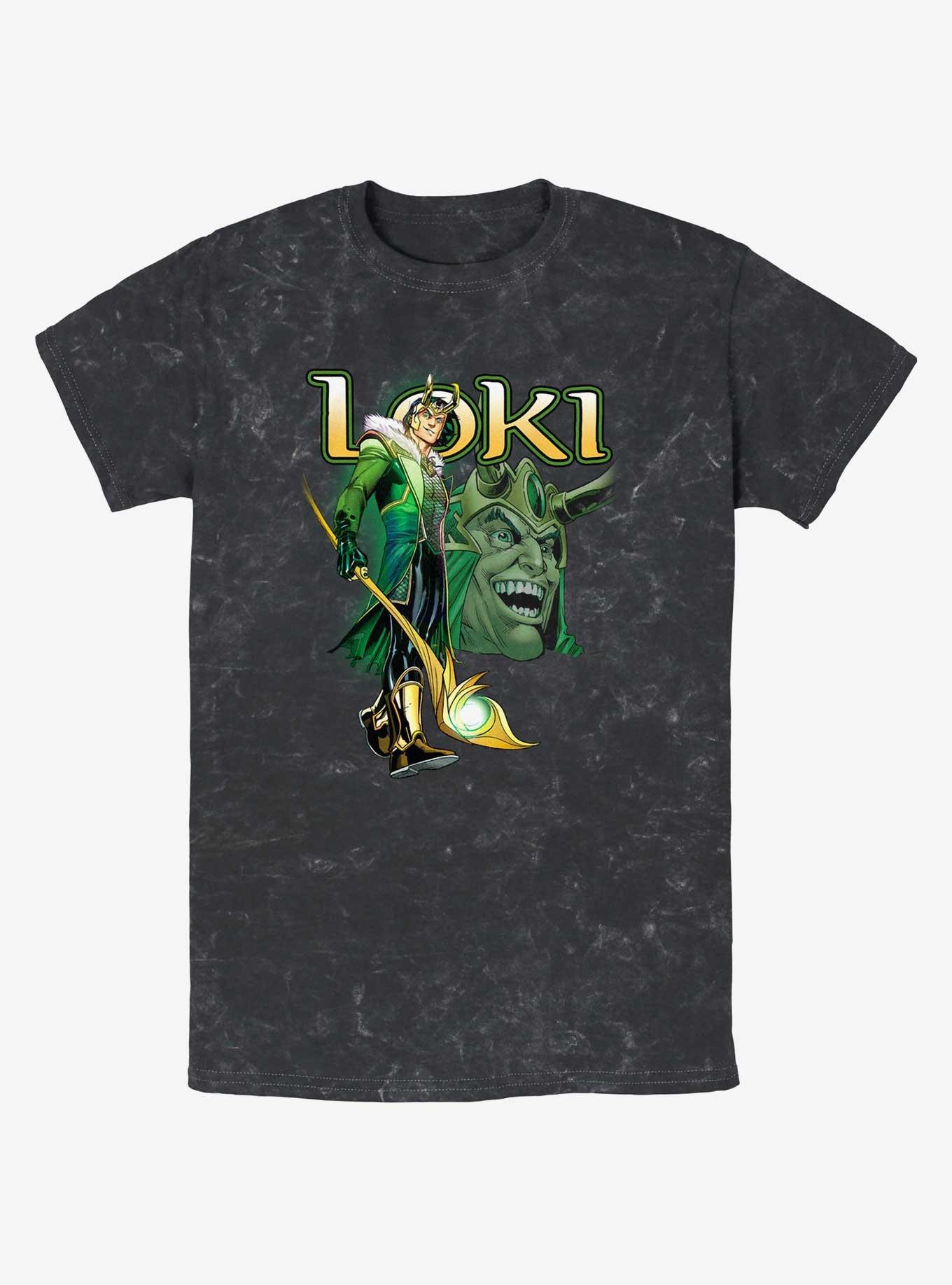 Marvel Loki Mischievous Grin Mineral Wash T-Shirt, BLACK, hi-res