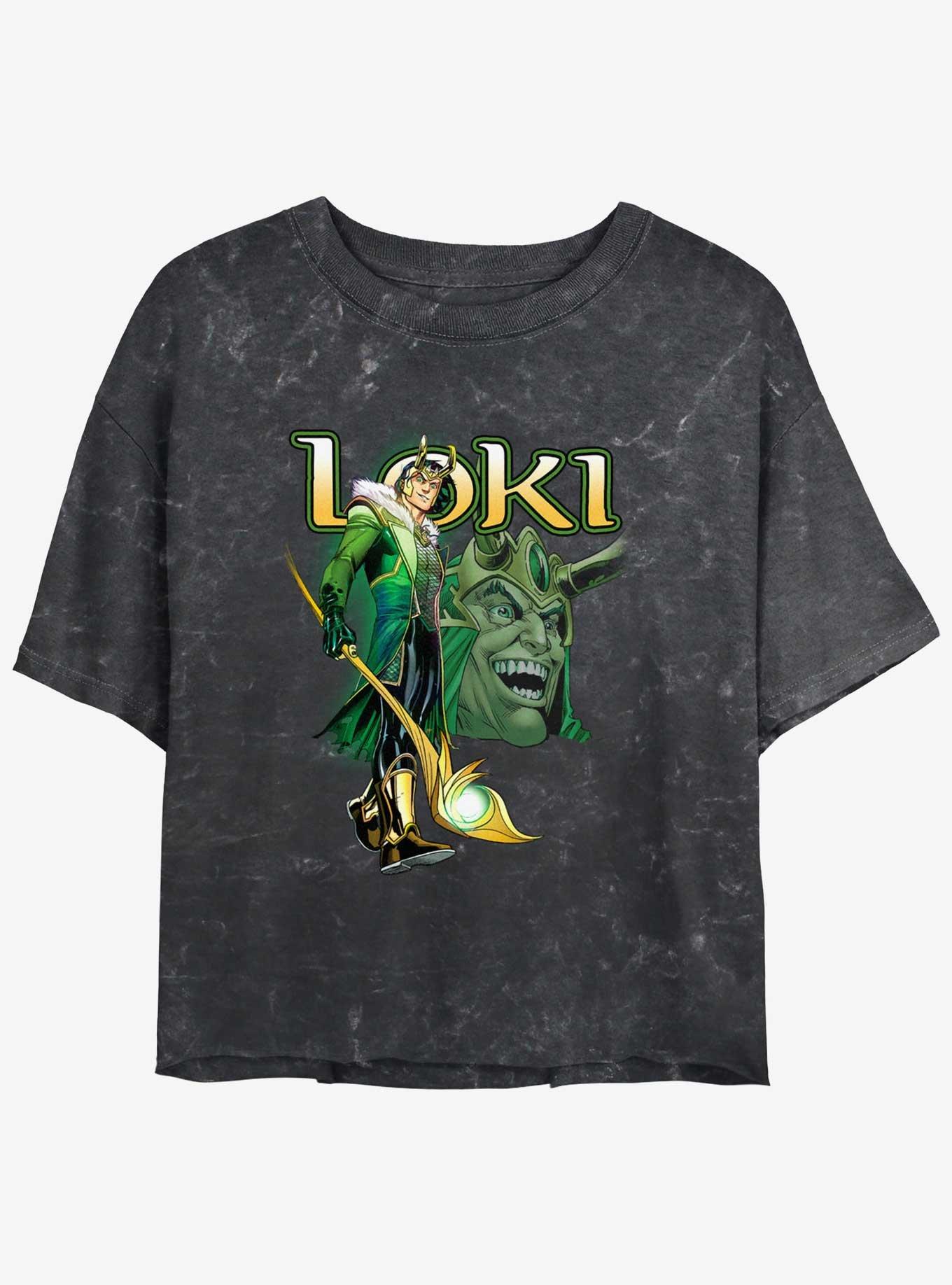 Marvel Loki Mischievous Grin Womens Mineral Wash Crop T-Shirt, , hi-res