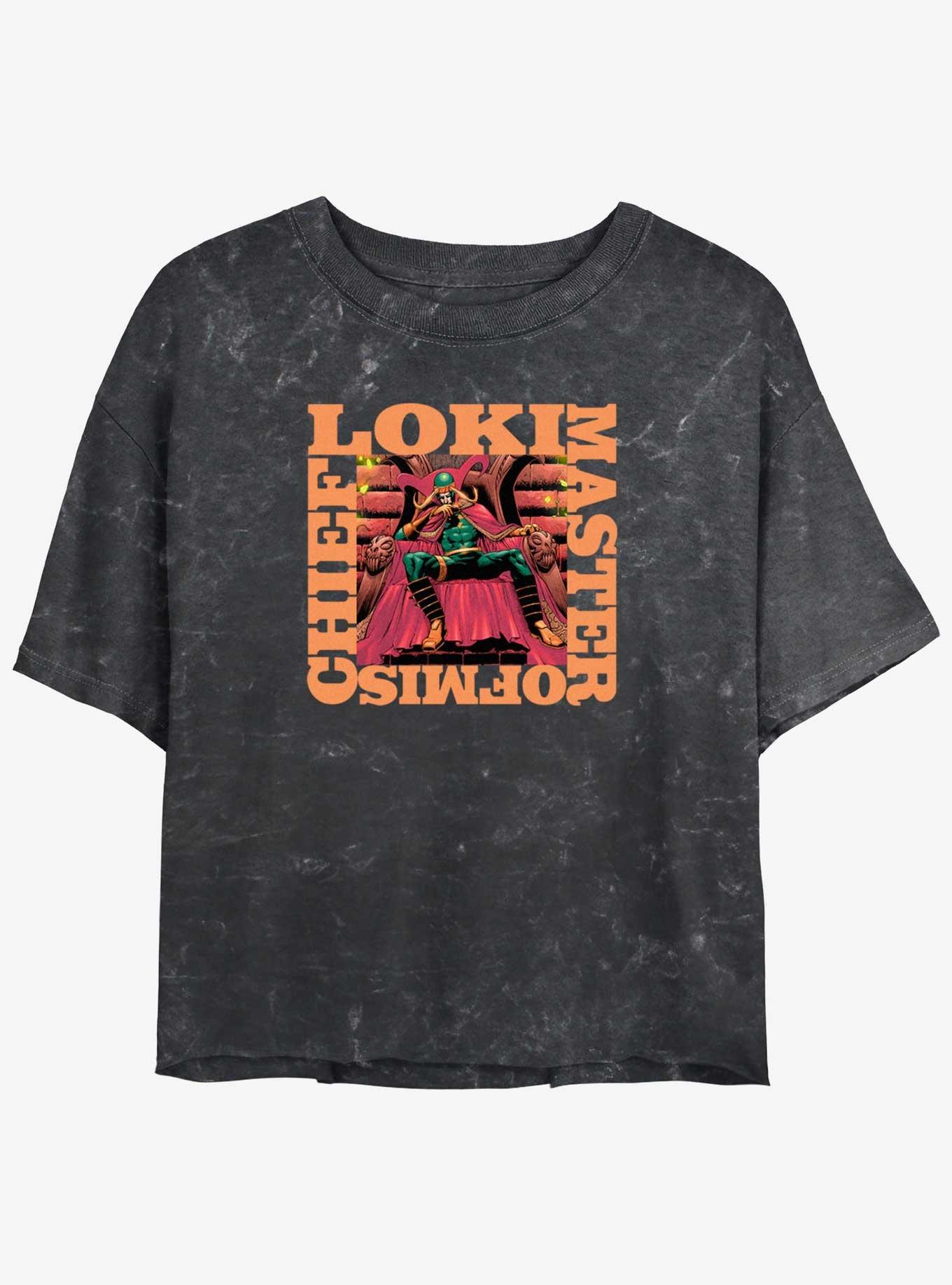 Marvel Loki Mischief Box Womens Mineral Wash Crop T-Shirt, BLACK, hi-res