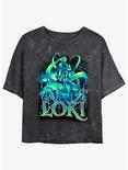 Marvel Loki Lightning Womens Mineral Wash Crop T-Shirt, BLACK, hi-res