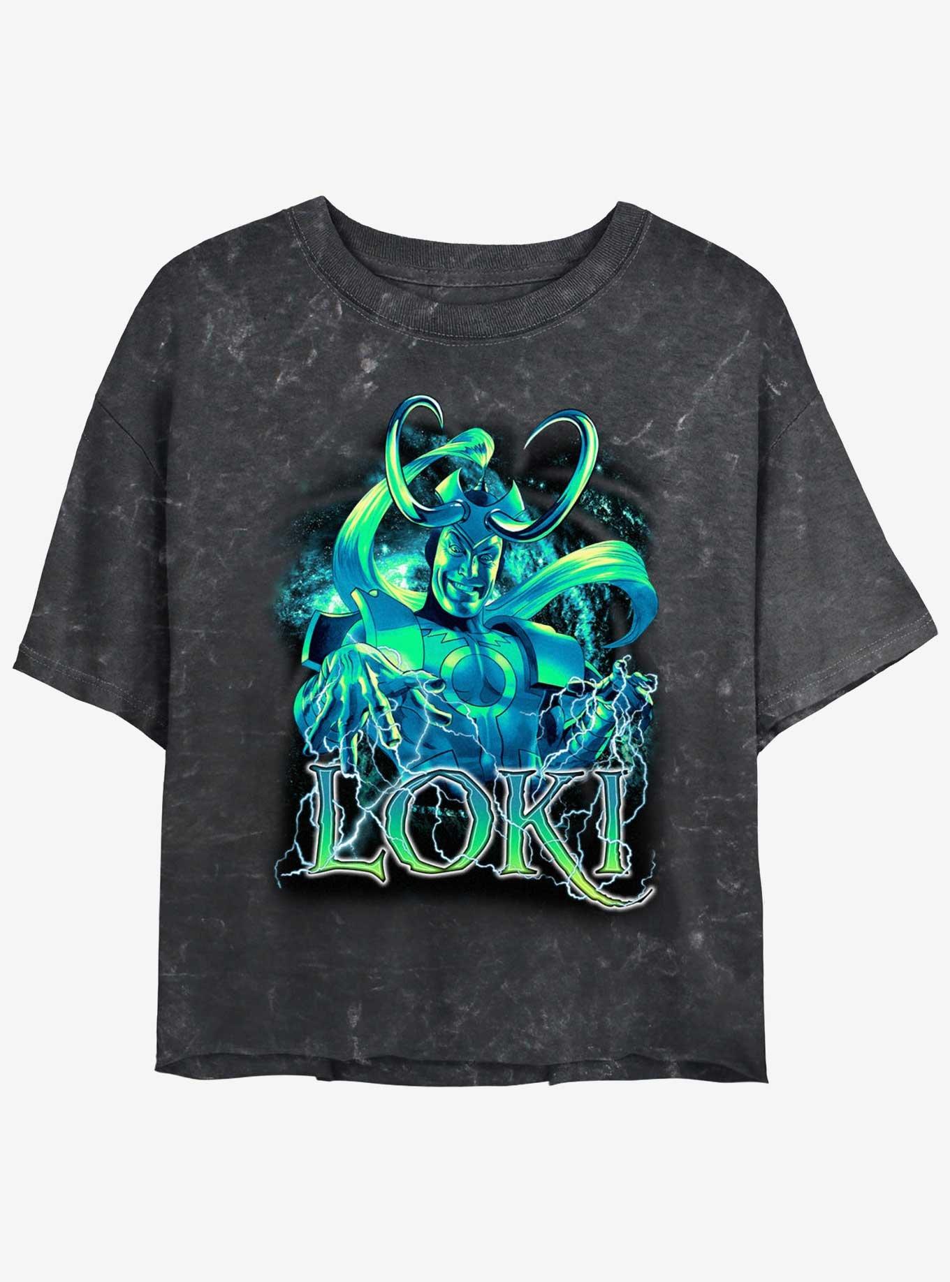 Marvel Loki Lightning Womens Mineral Wash Crop T-Shirt, , hi-res
