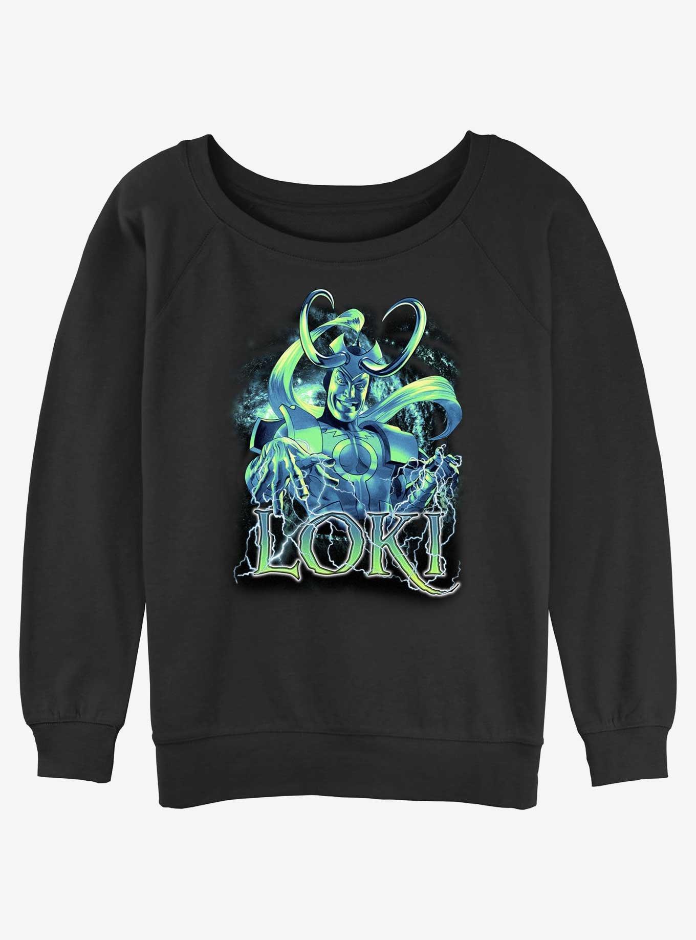 Marvel Loki Lightning Womens Slouchy Sweatshirt, BLACK, hi-res