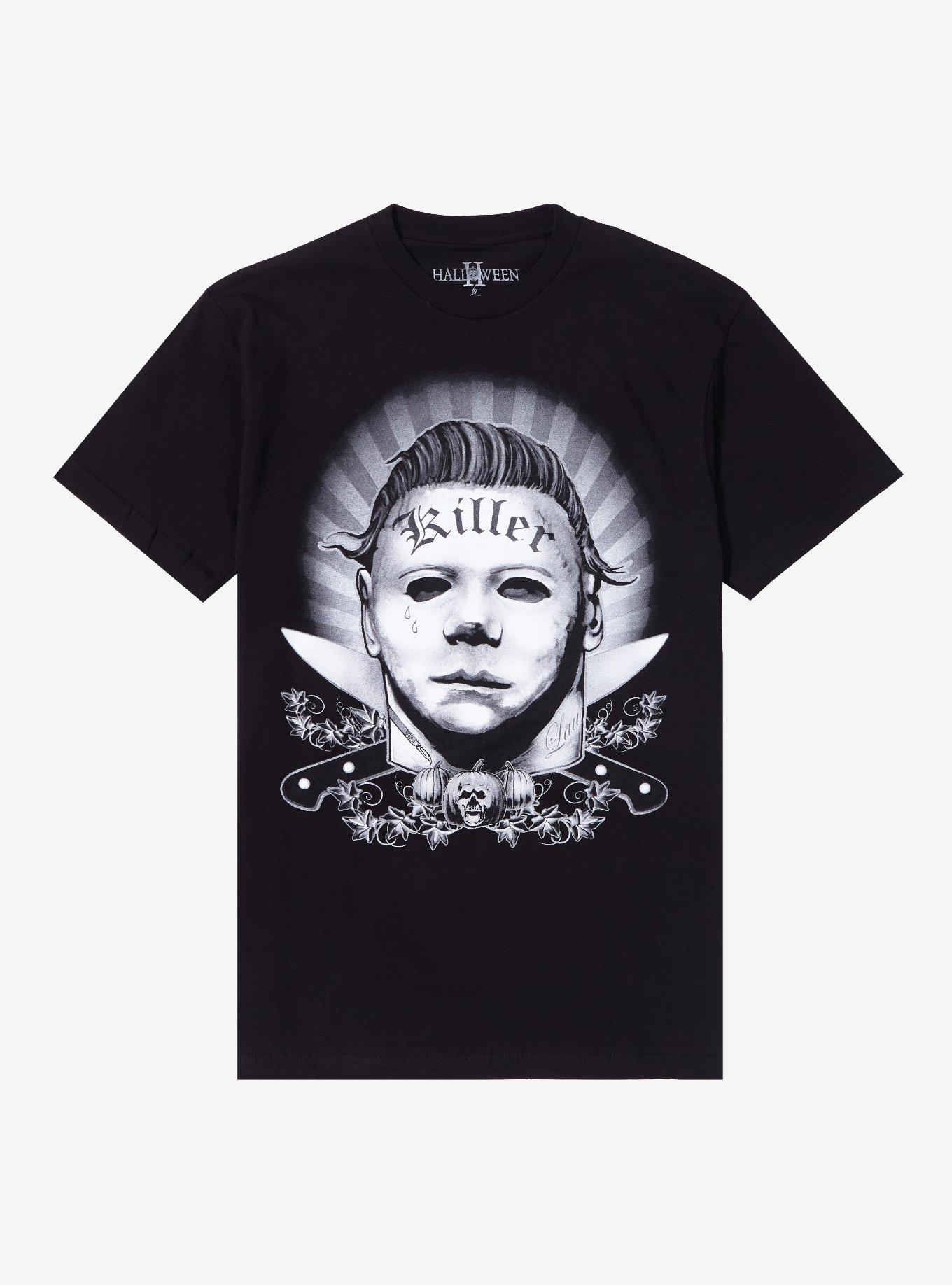 Halloween Michael Myers Forehead Tattoo T-Shirt, BLACK, hi-res