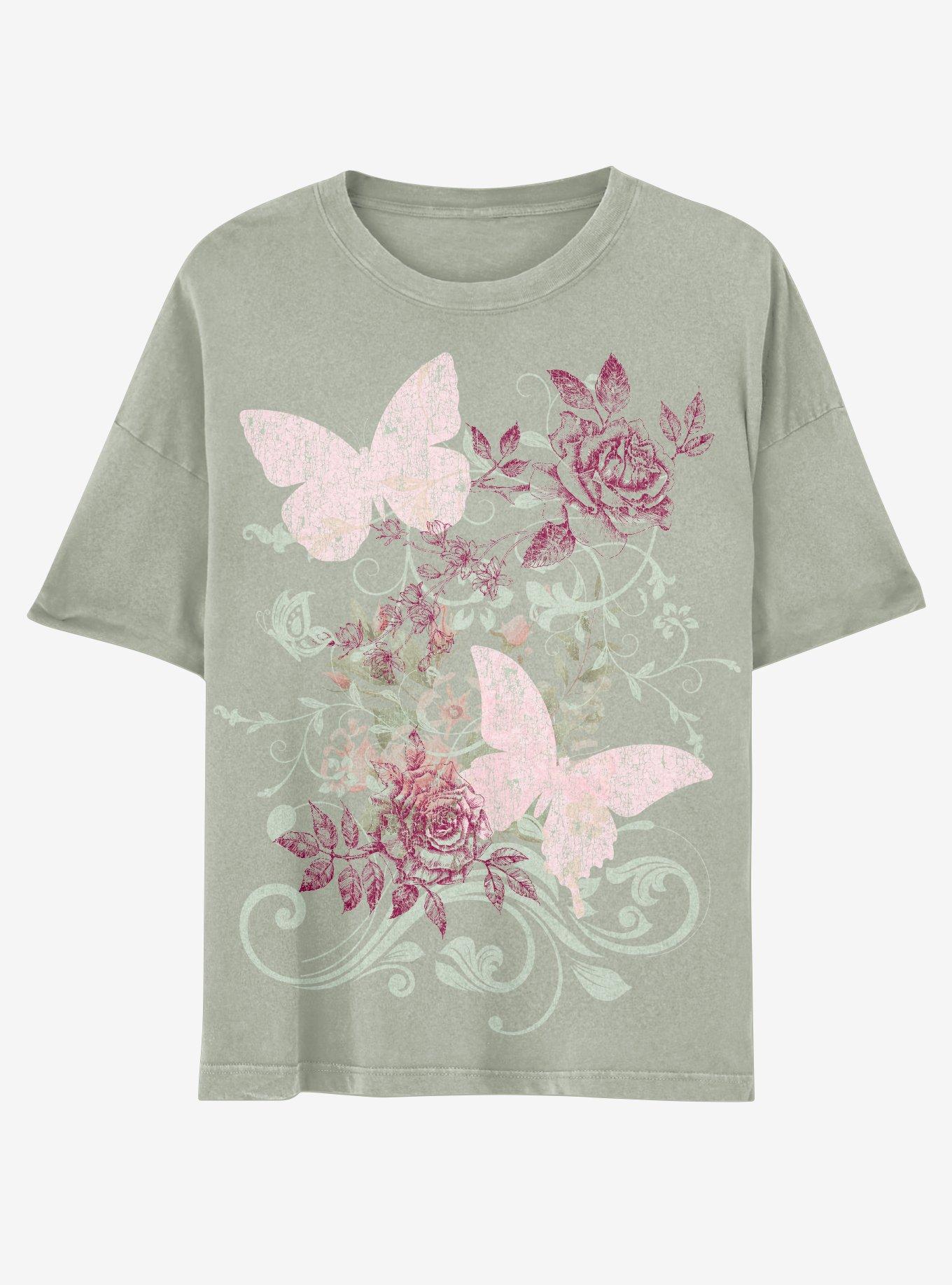 Butterfly Rose Boyfriend Fit Girls T-Shirt, MULTI, hi-res
