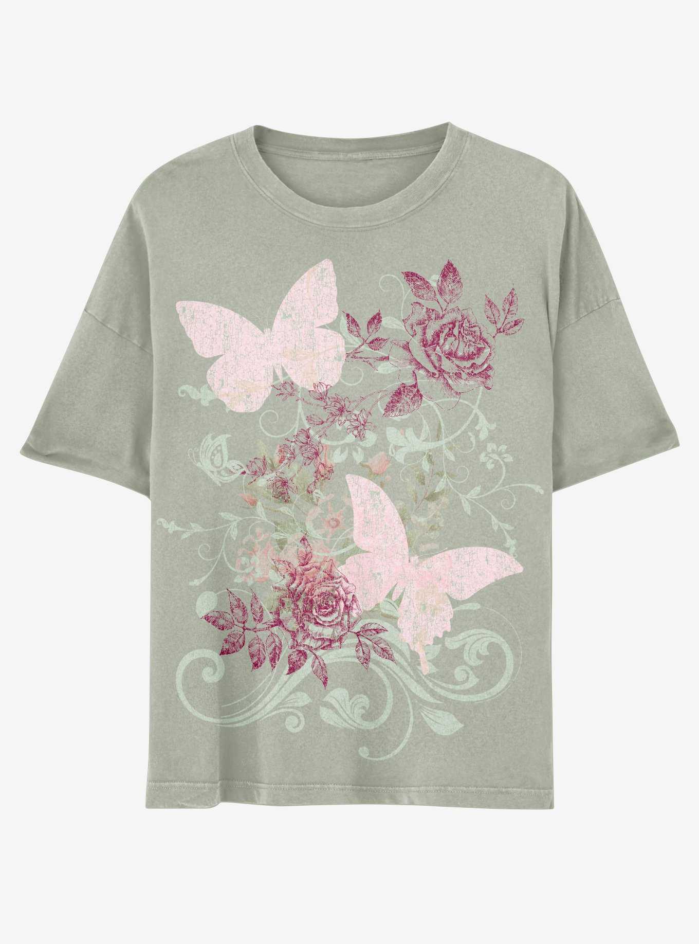 Butterfly Rose Boyfriend Fit Girls T-Shirt, , hi-res