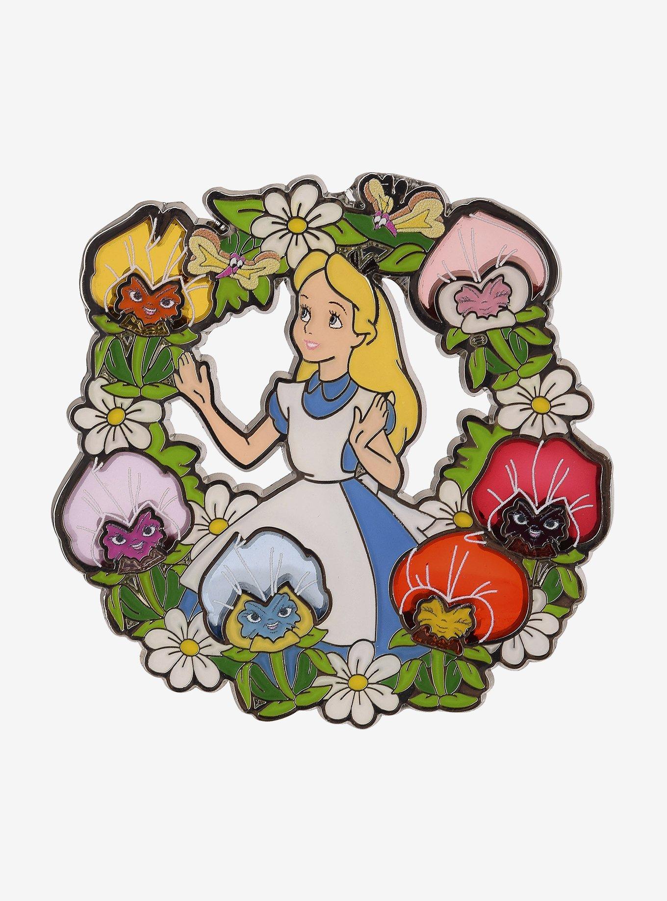 Disney Alice in Wonderland Alice Flower Wreath Enamel Pin — BoxLunch Exclusive, , hi-res