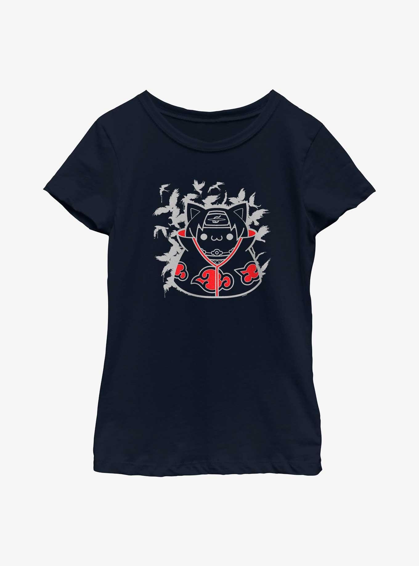 Naruto Itachi Cat Crow Jutsu Crow Clone Youth Girls T-Shirt, NAVY, hi-res