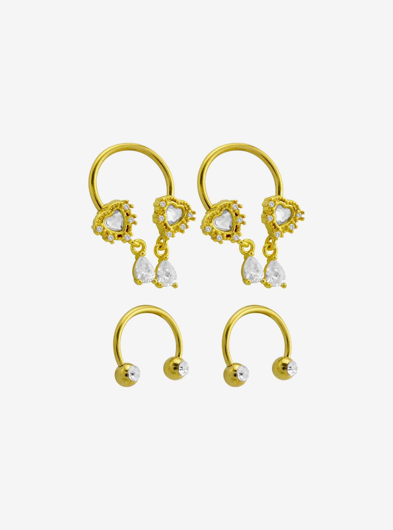14G Steel Gold Heart Bling Circular Barbell 4 Pack, , hi-res