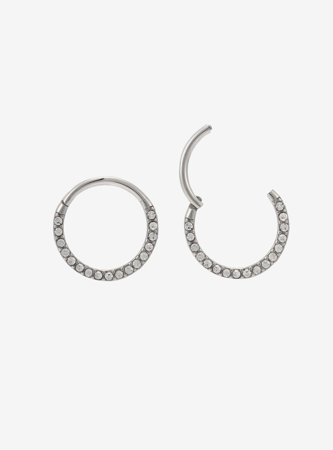 Steel Silver CZ Hinged Clicker, , hi-res