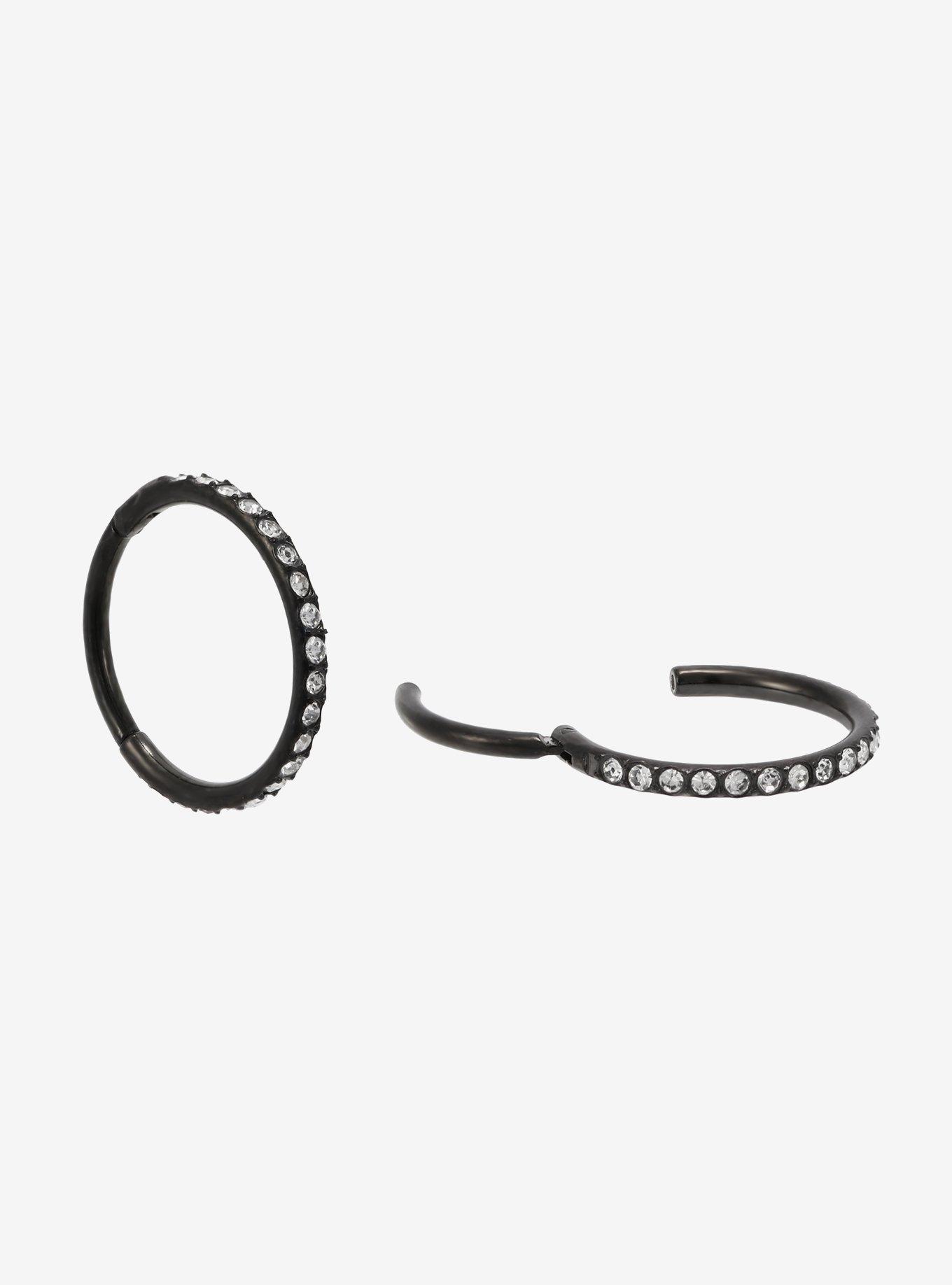 18G Steel Black CZ Hinged Clicker 2 Pair, , hi-res