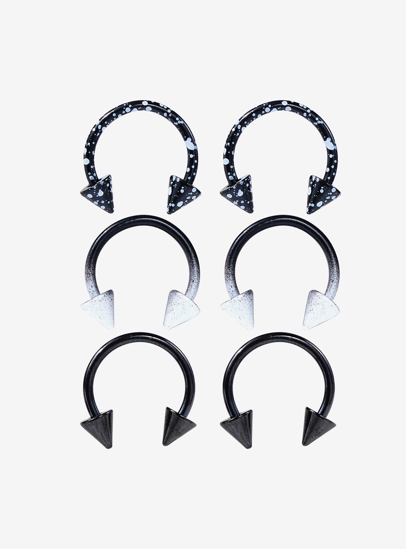 Steel White & Black Splatter Circular Barbell 6 Pack, MULTI, hi-res