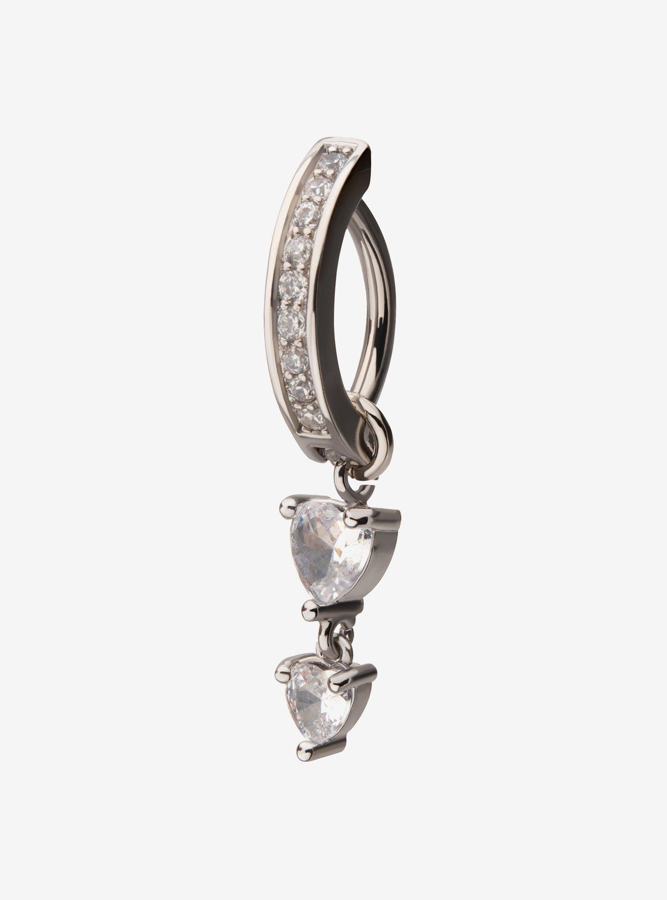 14G Steel Silver Jeweled Heart Hinged Clicker, , hi-res