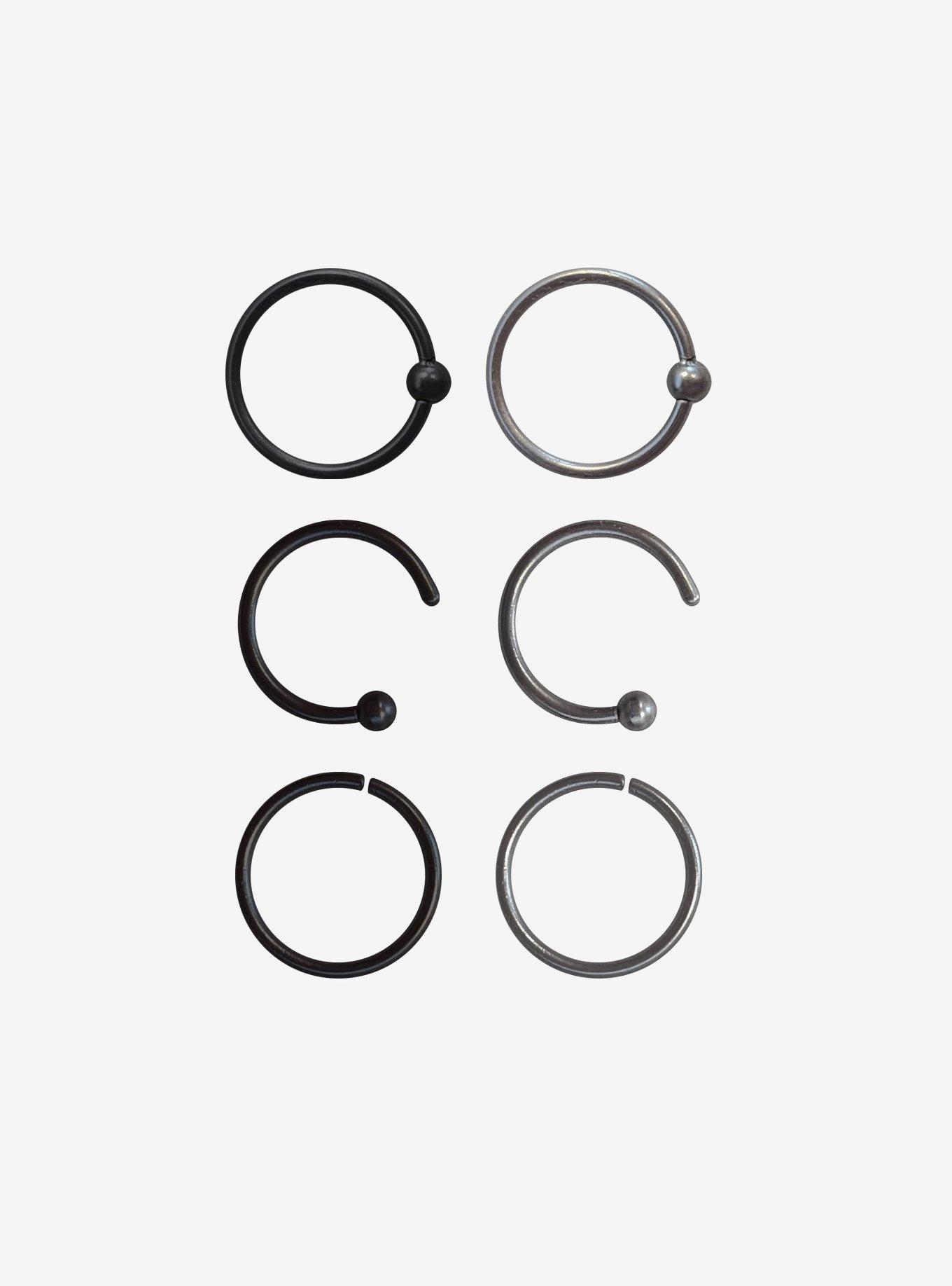 Steel Black & Grey Nose Hoop 6 Pack, , hi-res