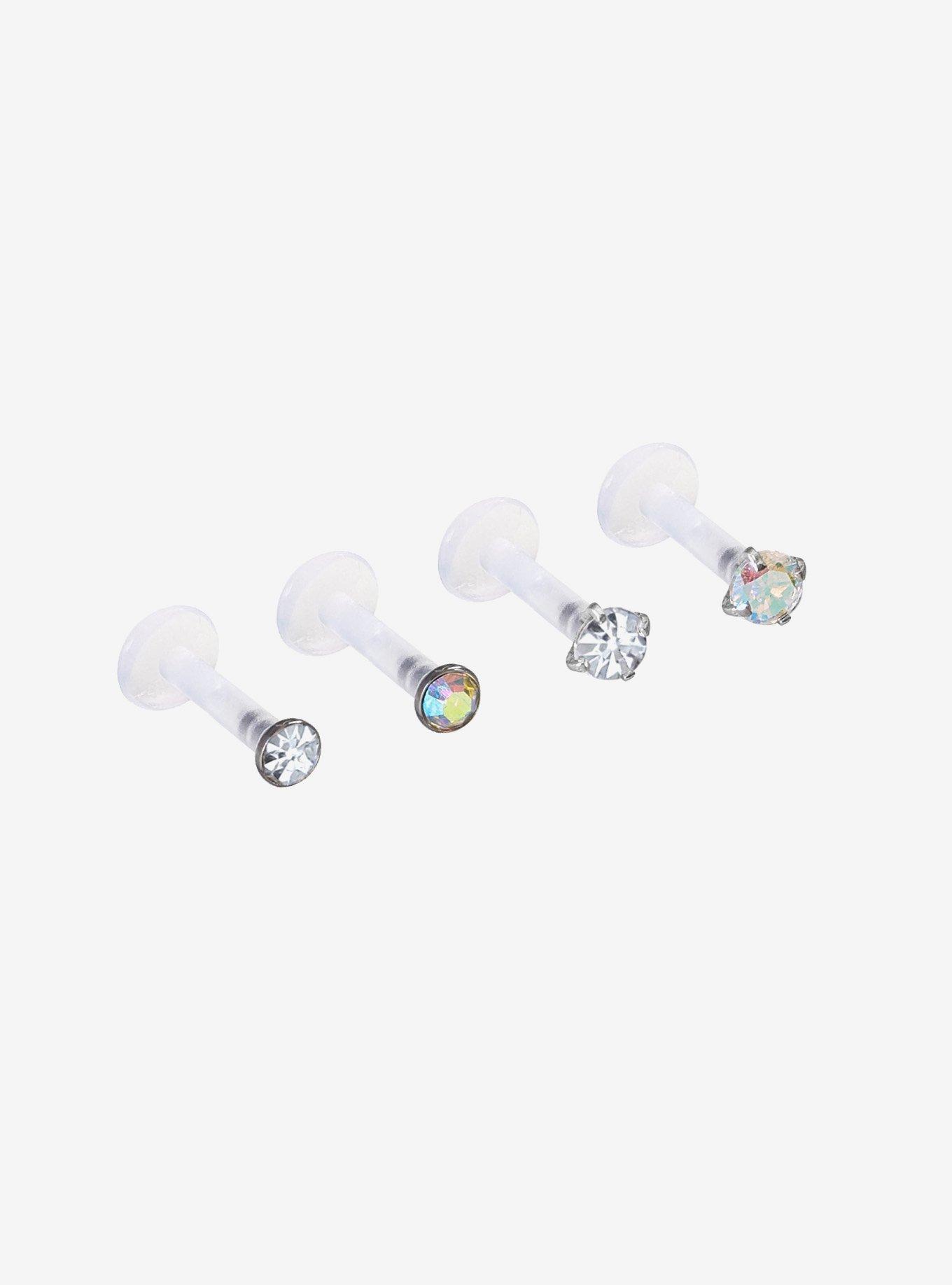 Silicone CZ Gem Labret Stud 4 Pack, , hi-res