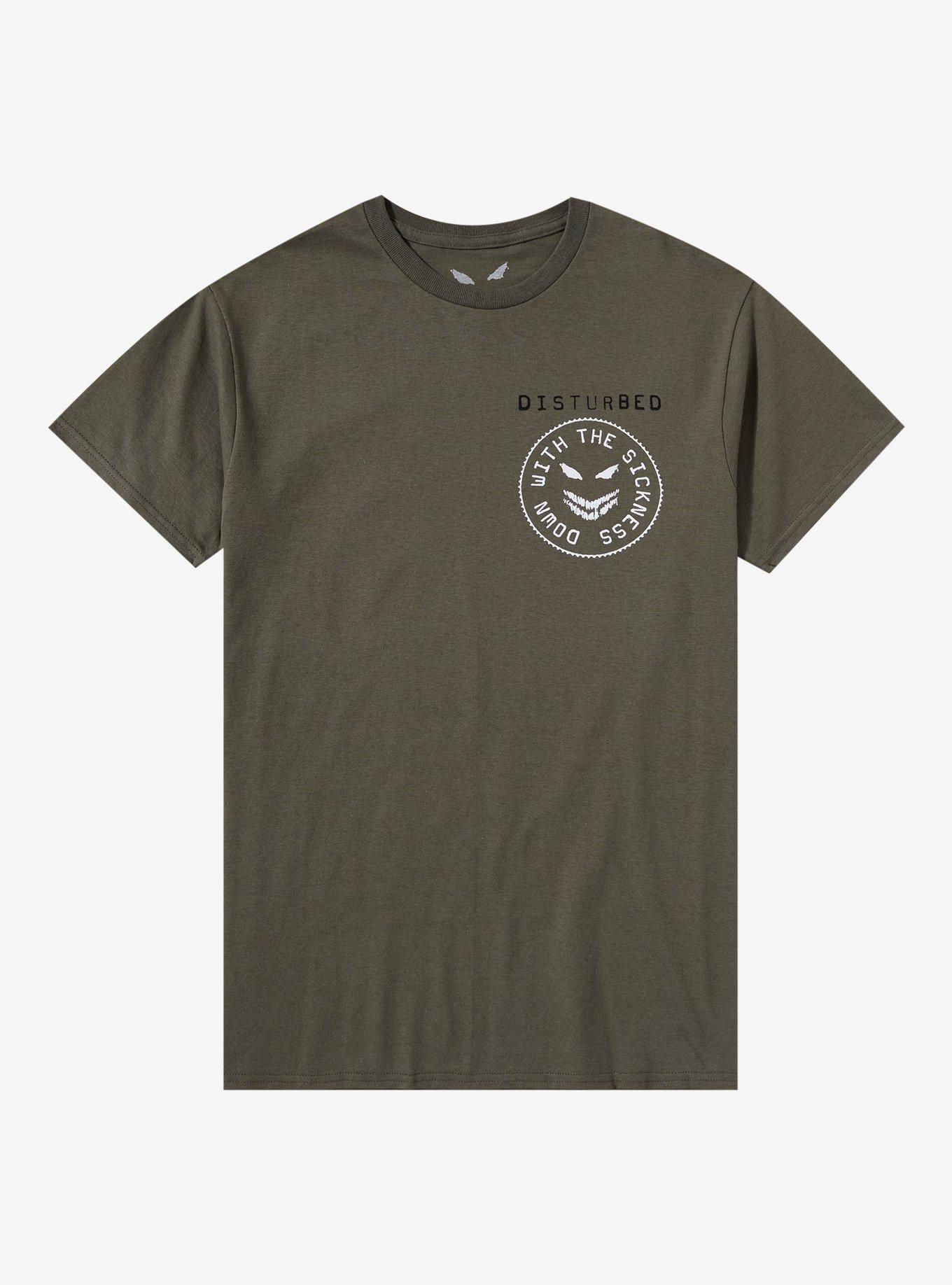 Disturbed Down With The Sickness Demon Face Boyfriend Fit Girls T-Shirt, MILITARY GREEN, hi-res
